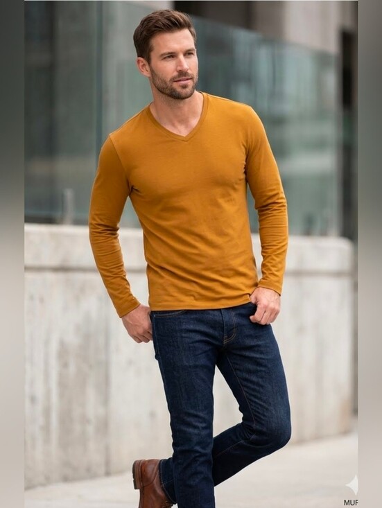 Murano Other - Murano Men’s Slim Fit Long Sleeve V-Neck Shirt Mustard Yellow Med